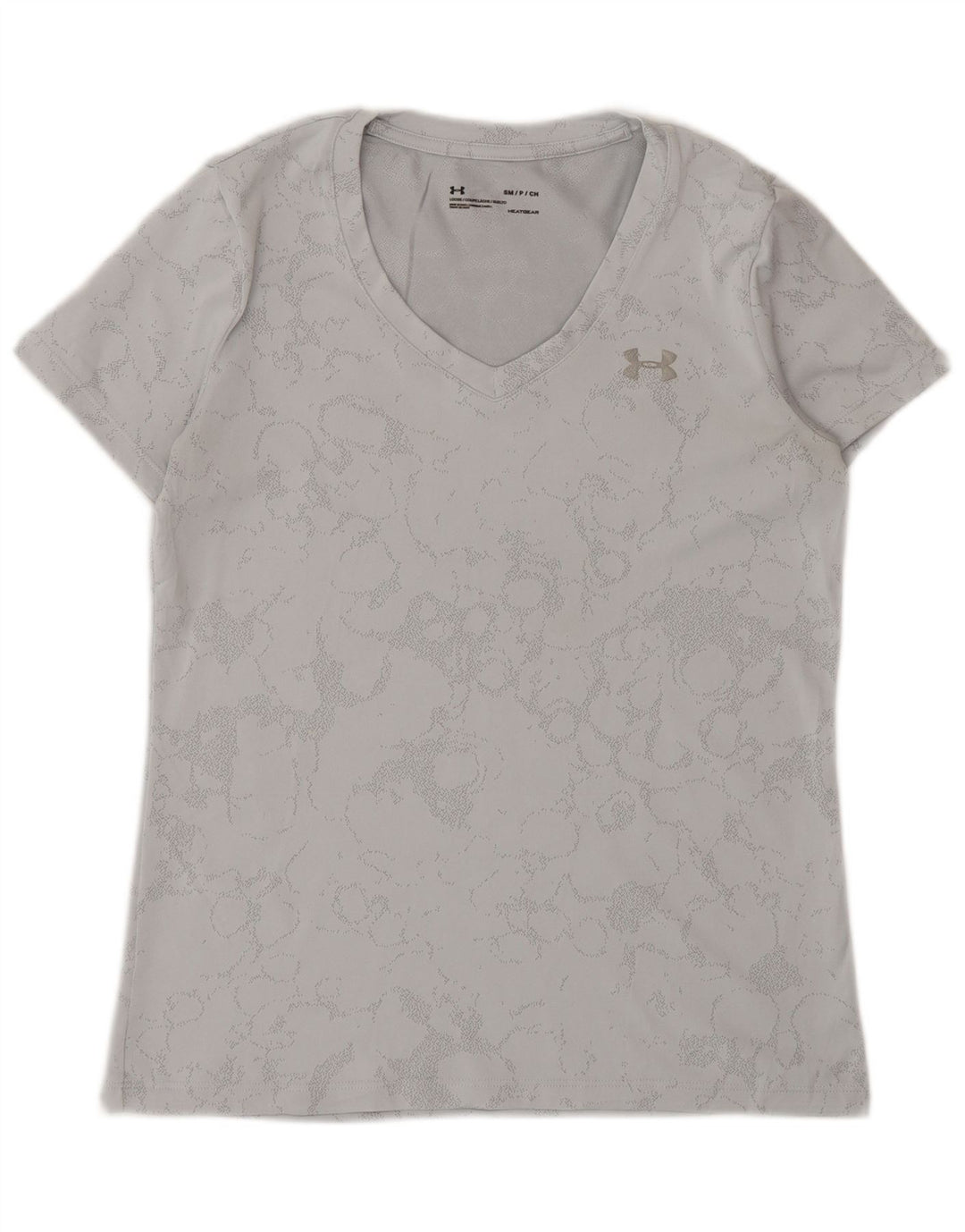 Under Armour Heat Gear T-shirt à motif abstrait pour femme UK 10 Petit Gris