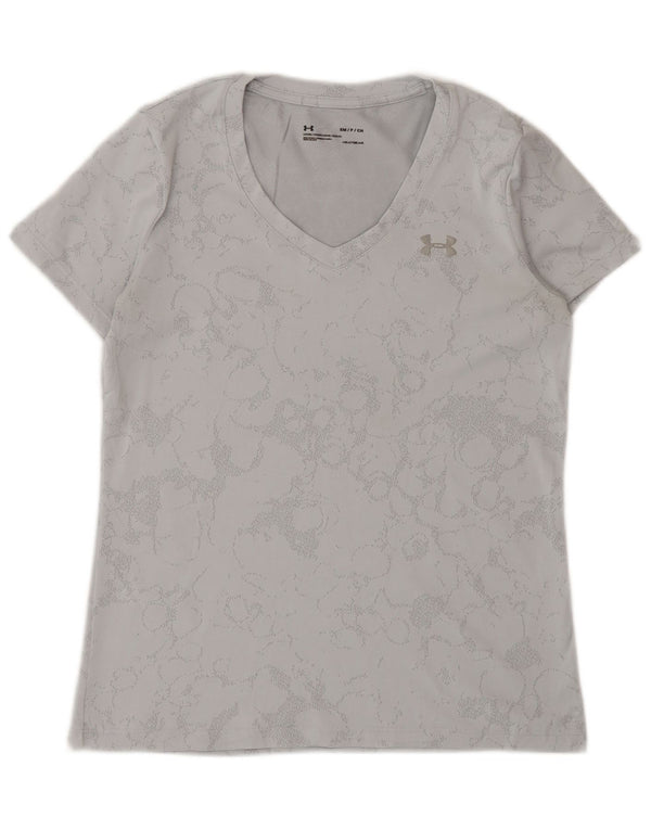 Under Armour Heat Gear T-shirt à motif abstrait pour femme UK 10 Petit Gris