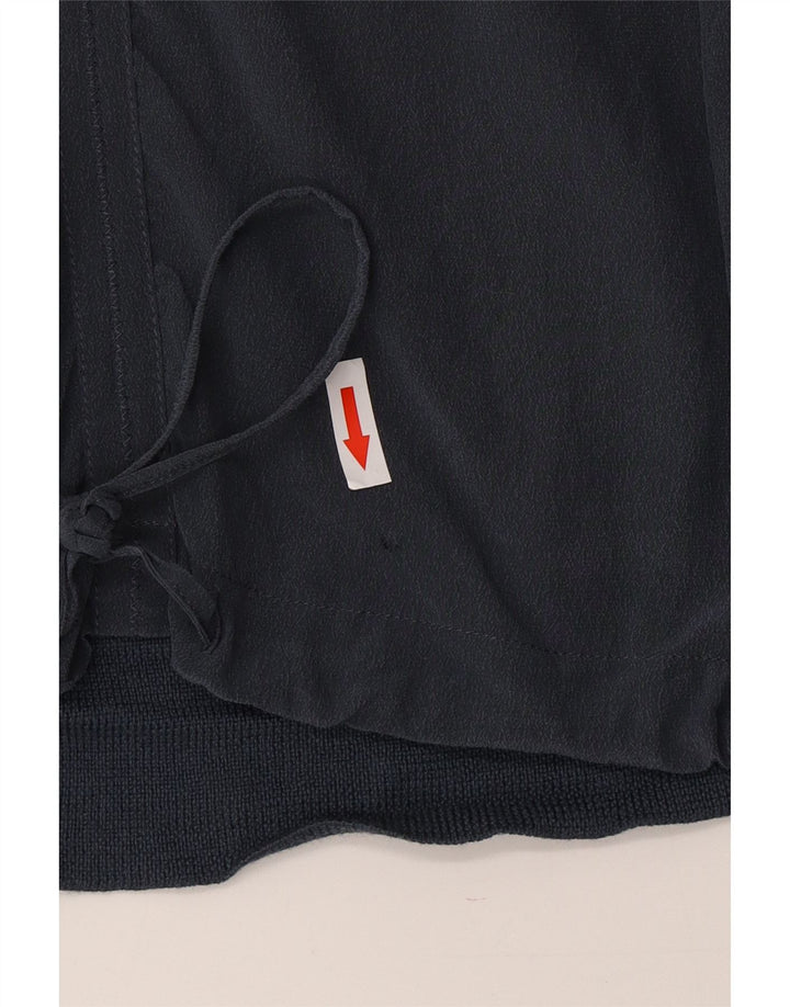 Jigsaw Womens Front Tie Top Manches Longues UK 16 Large Bleu Marine Soie