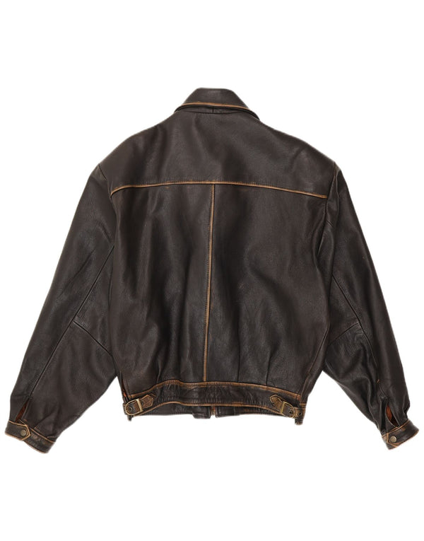 vintage Mens Loose Fit Bomber Veste en cuir UK 38 Cuir noir moyen