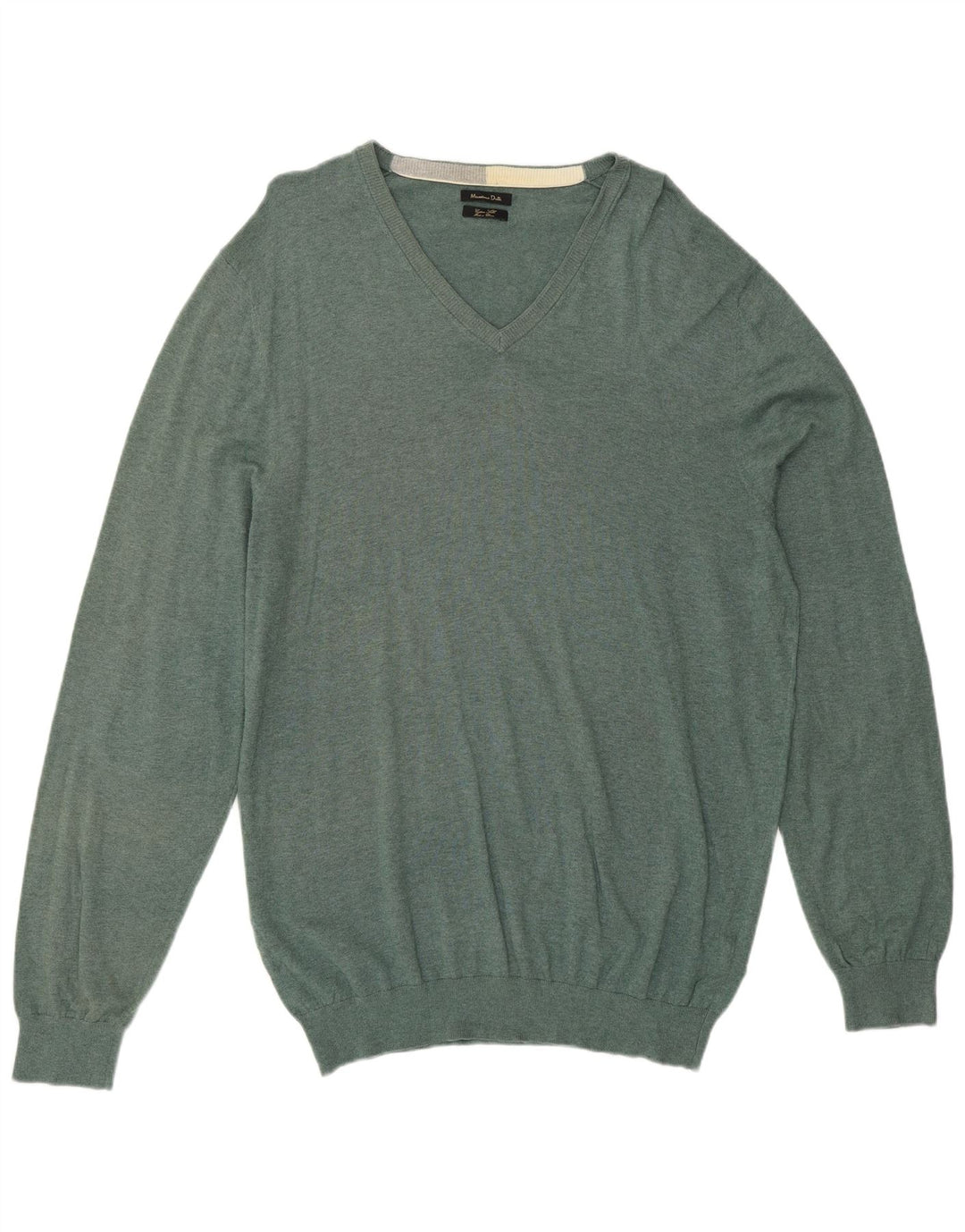 MASSIMO DUTTI Pull col V homme 2XL Vert Coton