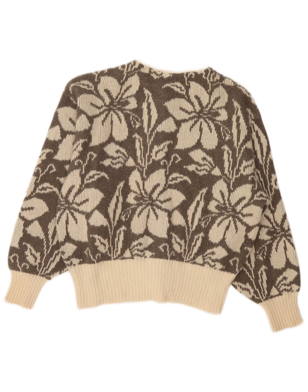 vintage Womens Crop Cardigan Sweater UK 16 Grand Beige Floral