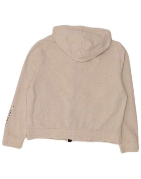 Puma Pull à capuche graphique zippé pour femme UK 14 Coton blanc moyen