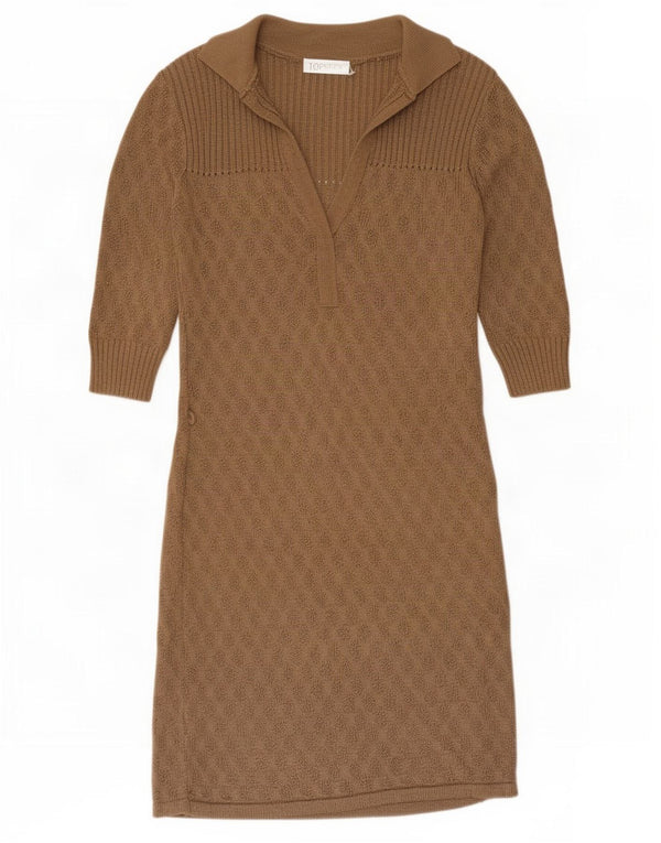 Topshop Womens 3/4 Sleeve Jumper Dress UK 10 Small Beige Acrylic