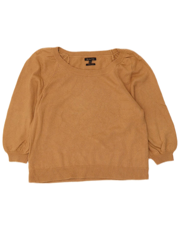 Zara Pull court à manches 3/4 et col bateau pour femme UK 10 Small Beige
