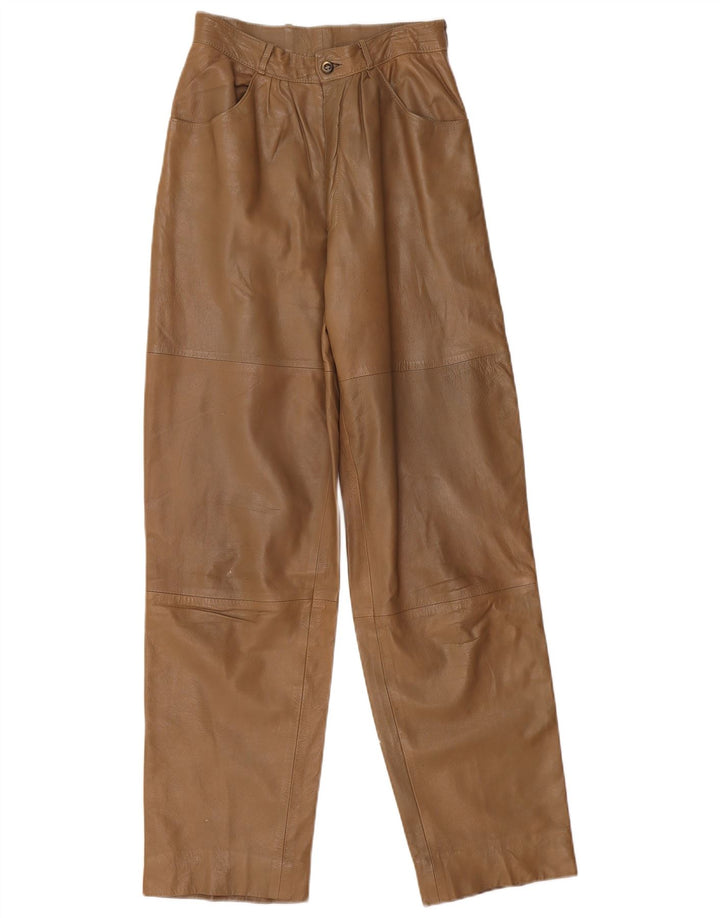 VINTAGE Pantalon en cuir coupe ample pour femme W26 L32 Beige