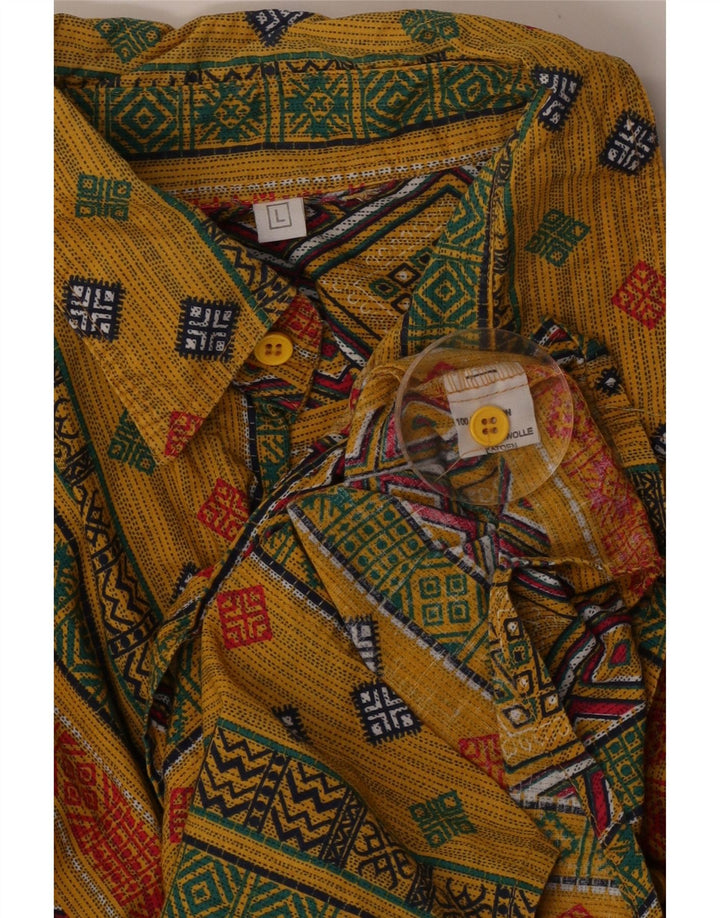 VINTAGE Chemise Homme Large Coton Géométrique Multicolore