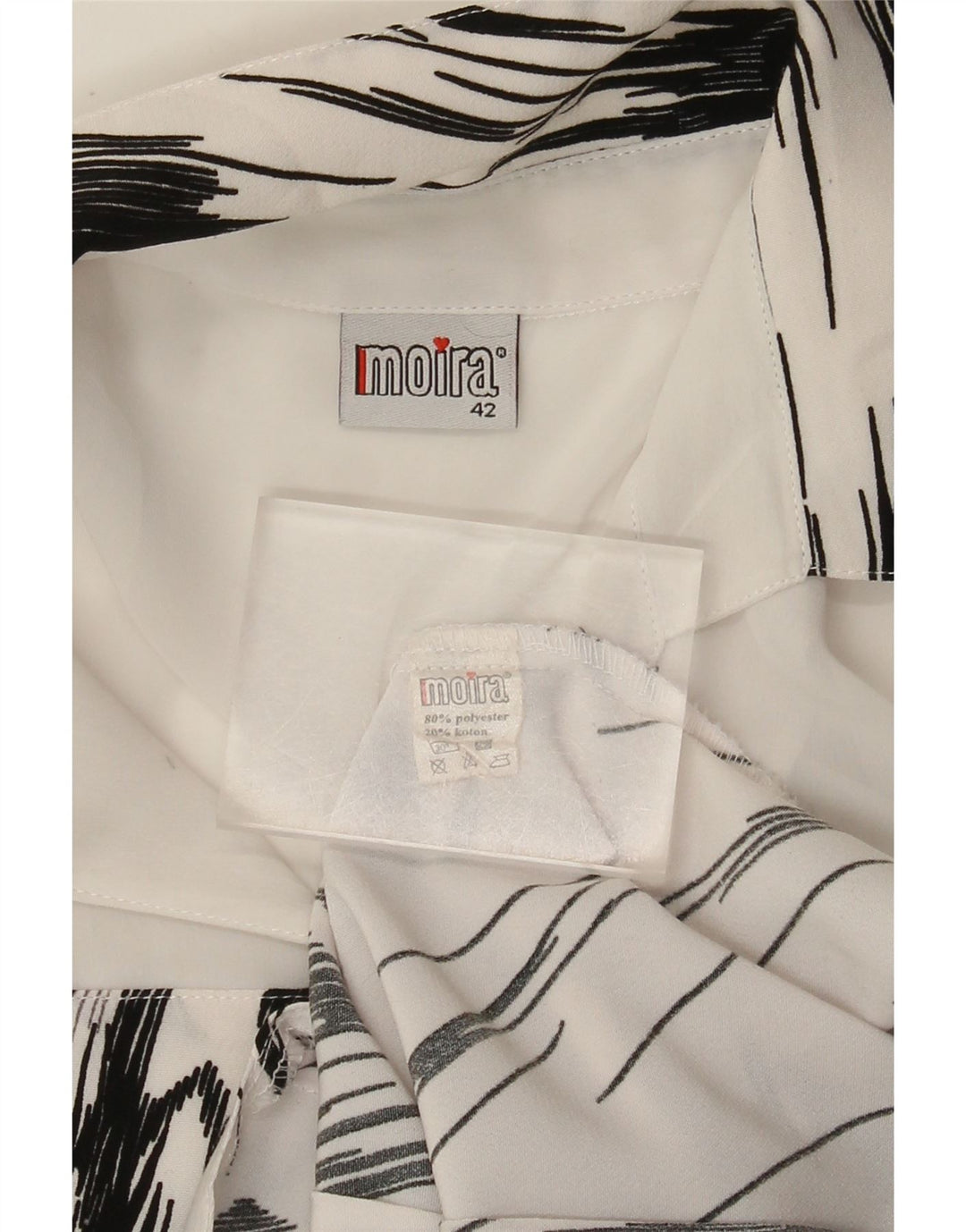 vintage Femme 3/4 Manches Chemise Blouse IT 42 Moyen Blanc Rayé Polyester