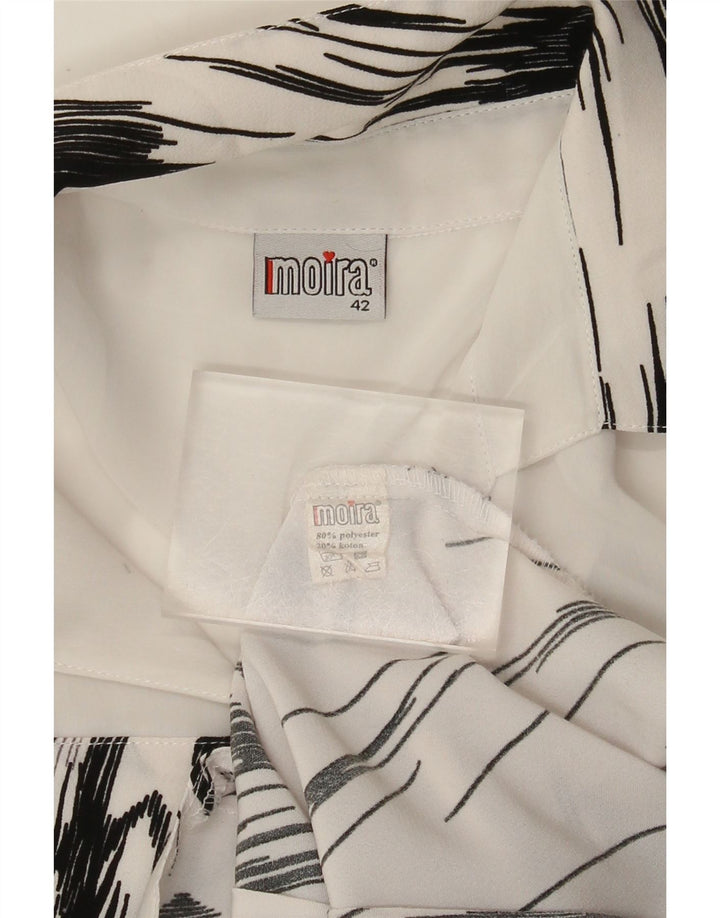 vintage Femme 3/4 Manches Chemise Blouse IT 42 Moyen Blanc Rayé Polyester