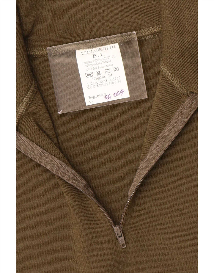 vintage Homme Zip Neck Jumper Pull Moyen Kaki Polyamide