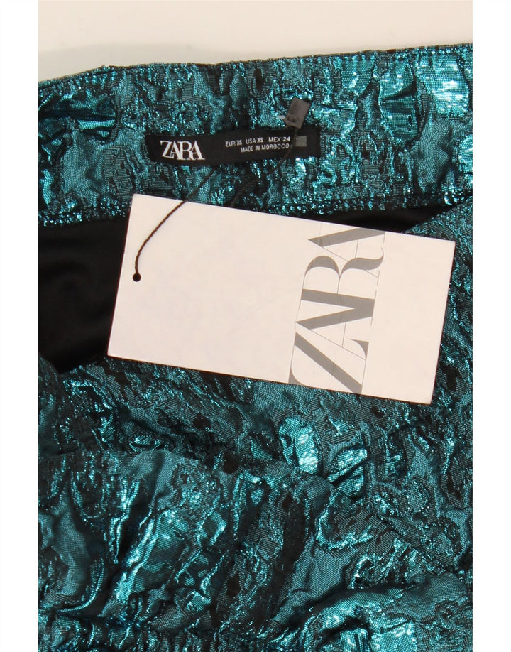 Zara Femme Mini Jupe XS W24 Bleu Floral Polyester