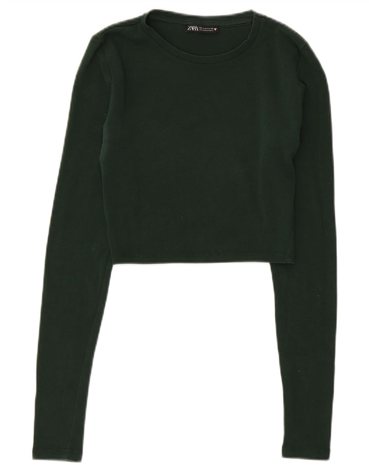 Zara Haut court à manches longues pour femme UK 12 Vert moyen