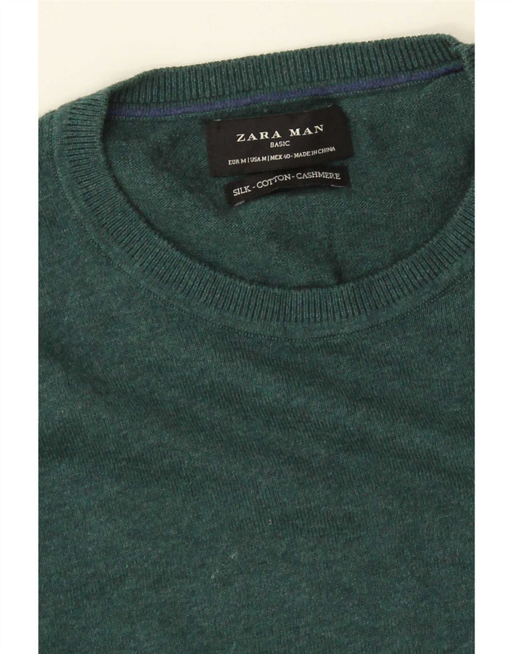 Zara Pull à col rond en soie vert moyen pour homme