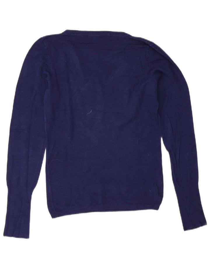 Zara Pull col V pour femme UK 12 Rayonne Bleu marine moyen