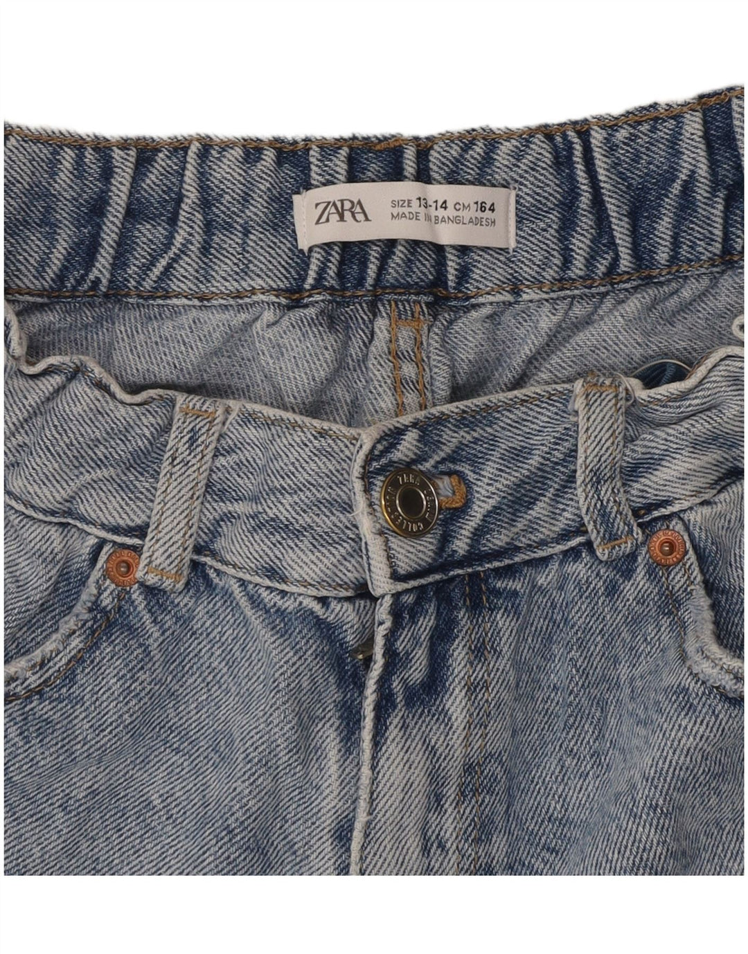 ZARA Short en jean taille haute effet vieilli pour fille 13-14 ans W28 Bleu