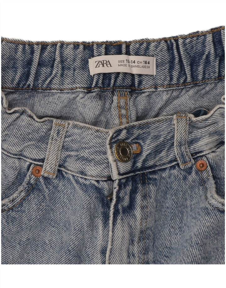 ZARA Short en jean taille haute effet vieilli pour fille 13-14 ans W28 Bleu