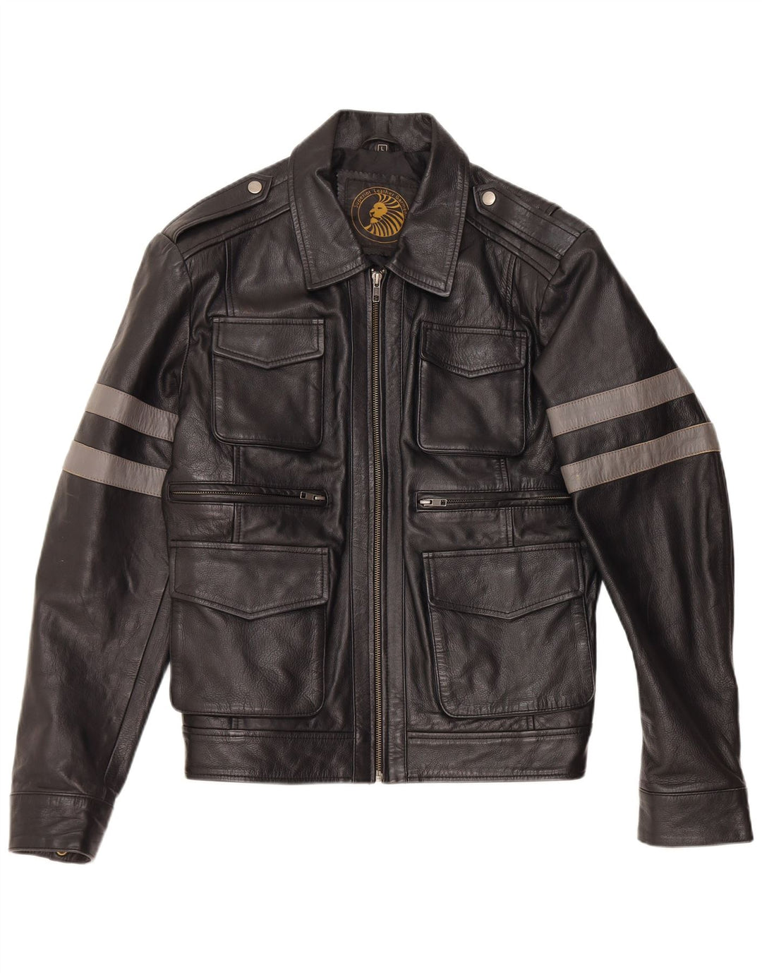 veste en cuir militaire vintage pour homme UK 40 Grand cuir noir