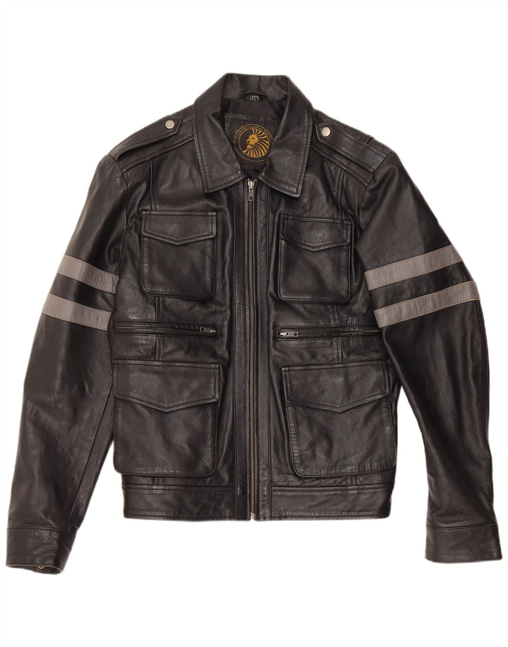 veste en cuir militaire vintage pour homme UK 40 Grand cuir noir