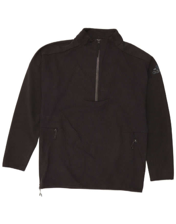 Adidas Pull à col zippé pour homme Haut de survêtement Large Noir Polyester