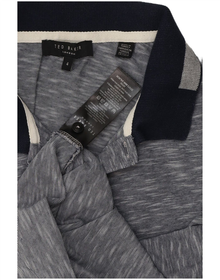 Ted Baker Polo Homme Taille 4 Grand Bleu Marine Moucheté Coton