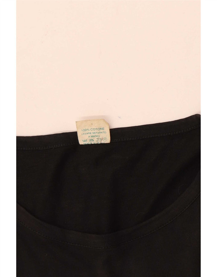 vintage Femmes Graphique Top 3/4 Manches UK 14 Moyen Noir Coton