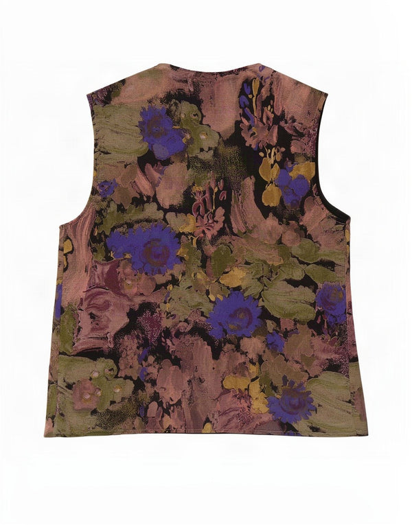 vintage Femmes OPEN Gilet UK 16 Grand Floral Multicolore