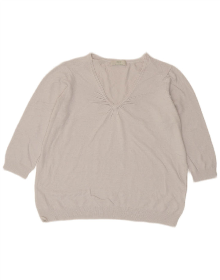 Marks & Spencer Pull à manches 3/4 et col en V pour femme UK 14 Blanc moyen
