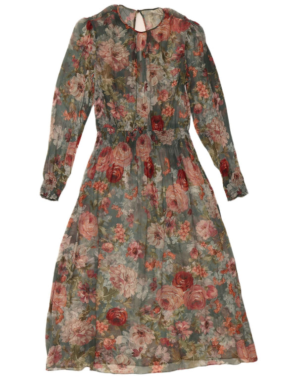 VINTAGE Robe Maxi à Manches Longues Femme UK 12 Moyen Multicolore Floral