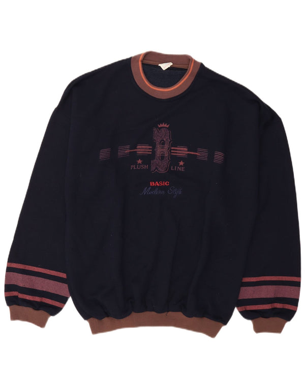 vintage Mens Graphic Sweatshirt Jumper UK 42 Grand Coton Bleu Marine
