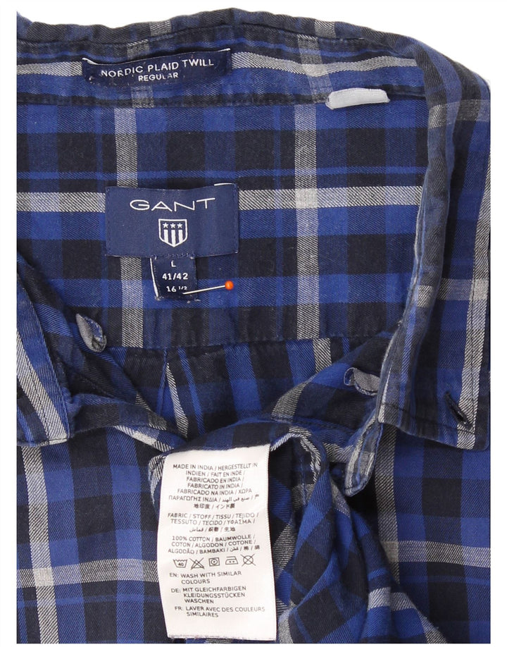Gant Chemise coupe classique pour homme Taille 41/42 16 1/2 Grand carreaux bleus en coton