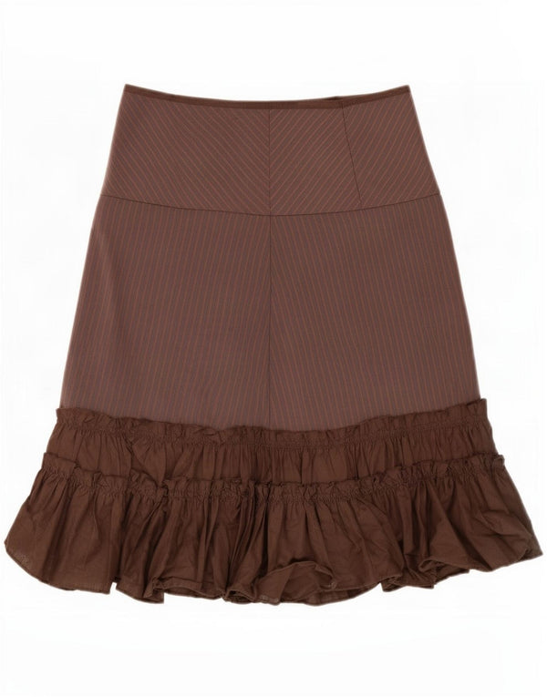 Zara Jupe trapèze pour femme Small W26 en coton à fines rayures marron