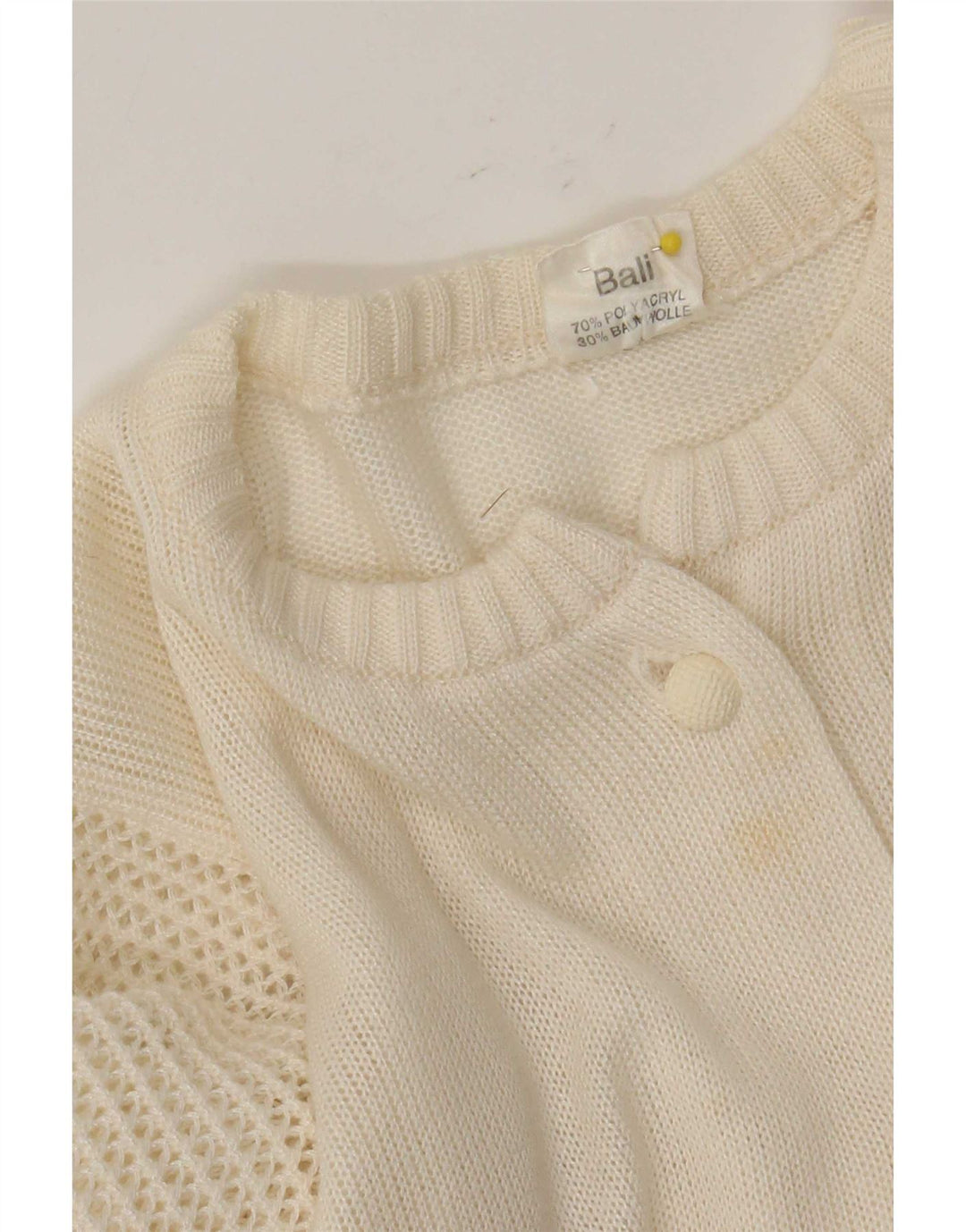 vintage Femme Cardigan Pull IT 46 Grand Off White Polyacrylique