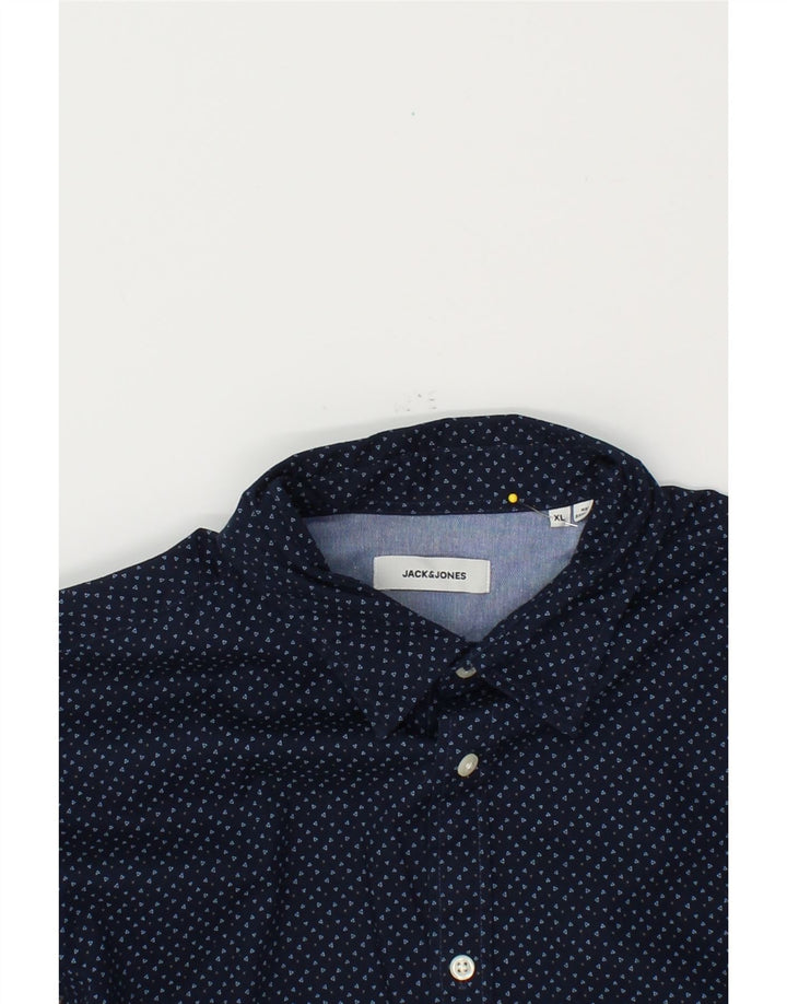 JACK & JONES Mens Shirt XL Navy Blue Geometric Cotton Vintage Jack & Jones and Second-Hand Jack & Jones from Messina Hembry 
