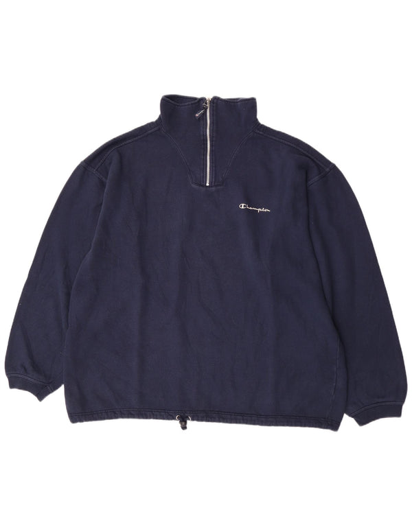 Champion Sweat-shirt à col zippé pour homme 2XL en coton bleu marine