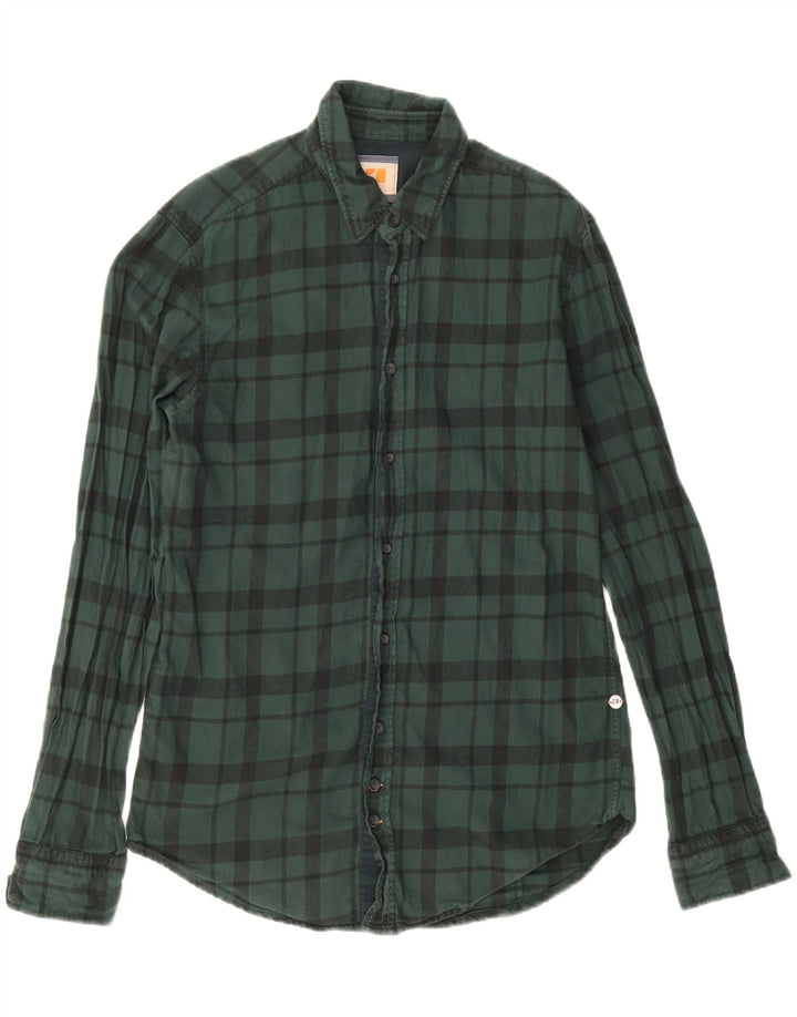 Hugo Boss Chemise en flanelle en coton à carreaux vert moyen