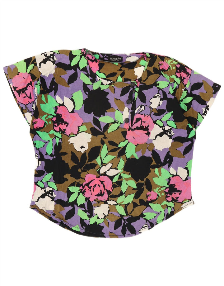 vintage Womens Blouse Top UK 16 Grand Floral Multicolore