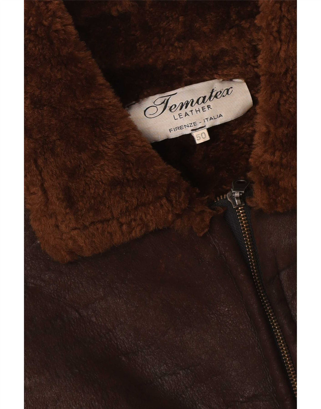 Veste Shearling Homme Vintage IT 50 Grand Cuir Marron