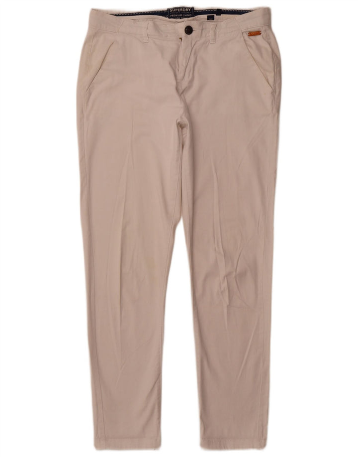 SUPERDRY Pantalon Chino Slim Femme UK 12 Moyen W32 L29 Coton Blanc