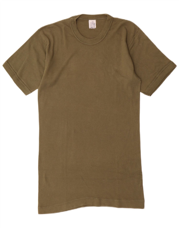 vintage Homme T-Shirt Top Moyen Kaki Coton