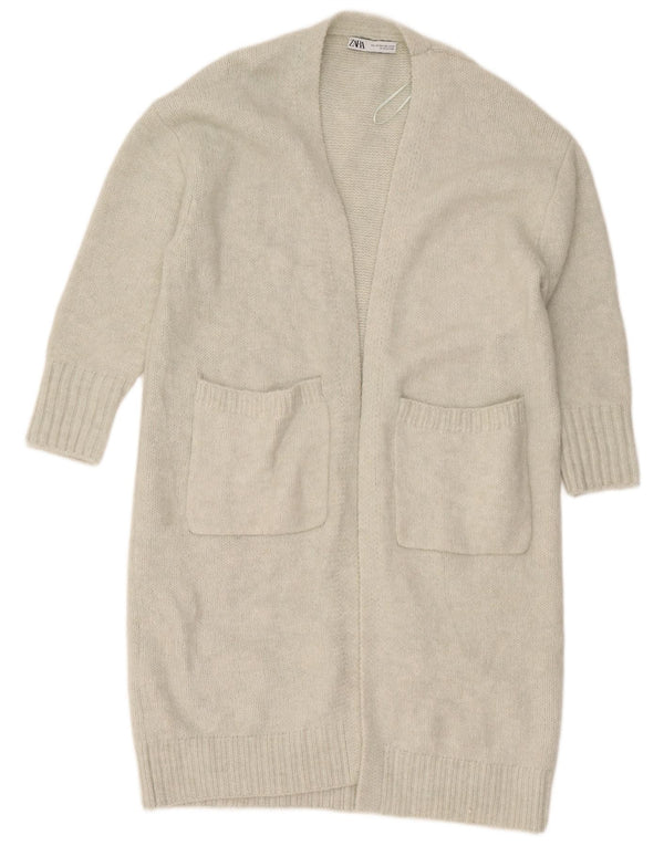 Zara Cardigan ouvert surdimensionné pour femme UK 6 XS Gris Polyester
