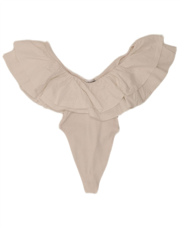 Zara Womens Ruffle Body UK 8 Petit Coton Blanc