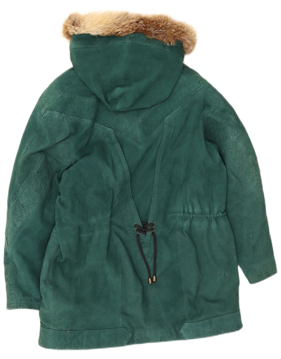 vintage Femme Daim Surdimensionné Parka Veste IT 40 Petit Cuir Vert