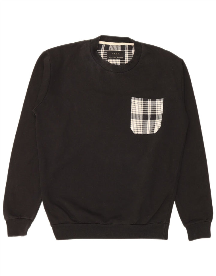 Zara Homme Sweatshirt Jumper Petit Carreau Noir