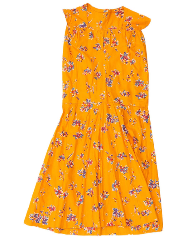 vintage Femmes Robe d’été sans manches UK 10 Petit Floral Jaune