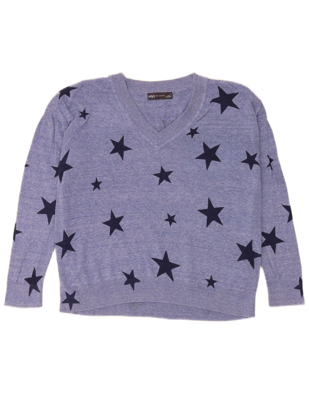 Marks & Spencer Pull graphique à col en V pour femme UK 10 Small Bleu