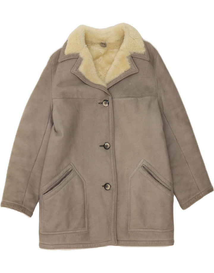 VINTAGE Womens Shearling Coat UK 16 Large Grey Vintage Vintage and Second-Hand Vintage from Messina Hembry 