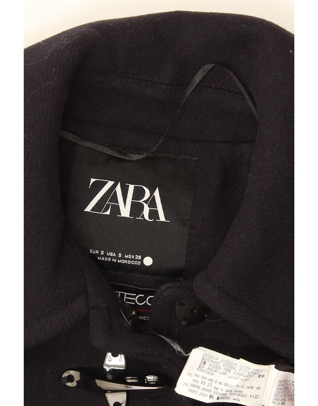 Zara Femme Manteau Oversize UK 10 Petite Laine Bleu Marine