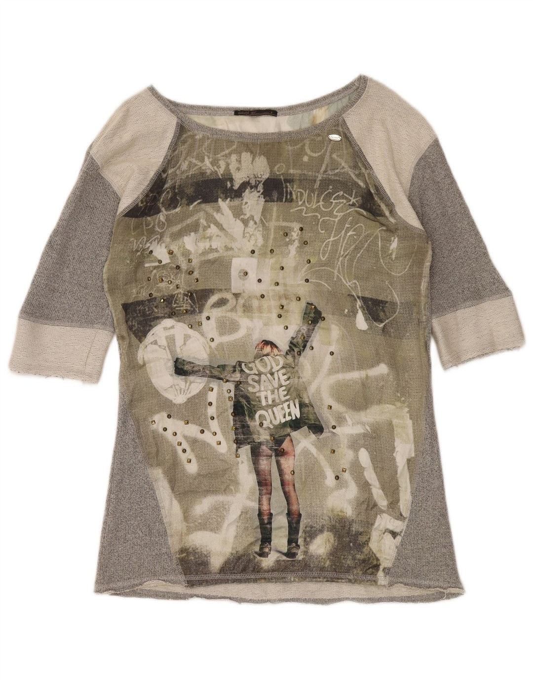 Gaudi Womens Graphic Blouse Top UK 18 XL Gris Colorblock Polyester