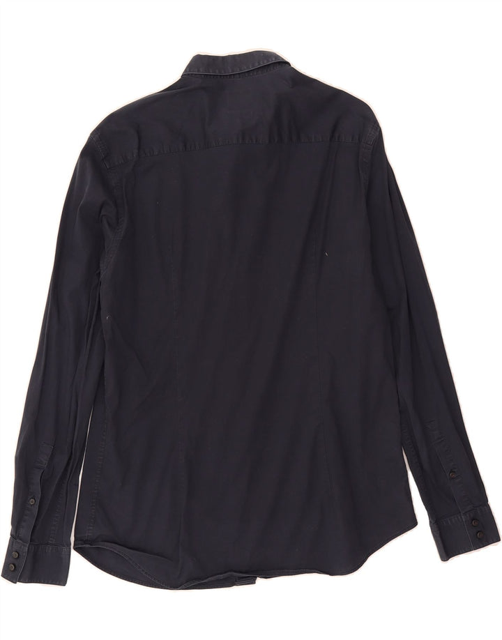 CALVIN KLEIN Mens Slim Fit Shirt 2XL Navy Blue Vintage Calvin Klein and Second-Hand Calvin Klein from Messina Hembry 