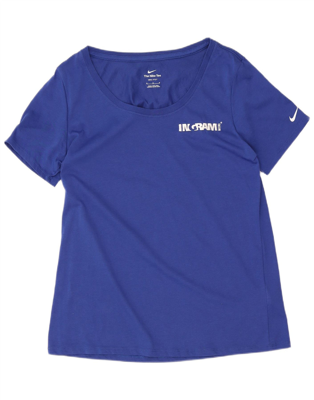 Nike Womens Dri Fit T-Shirt Top UK 14 Bleu Moyen Coton